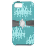 blauw kroonluchterdamast op blauwe aqua iPhone 5 Case-Mate hoesjes