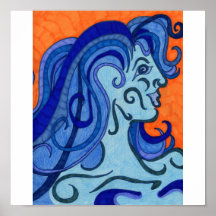 blauw-orangewoman print