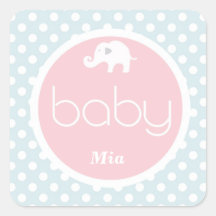 Blauwe en roze olifants babyshower sticker