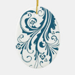 Blauwe en Witte Elegante BloemenVerjaardag Ornamenten