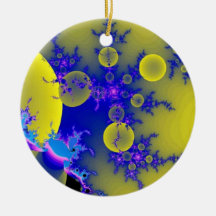 Blauwe & gele fractal kerstboom ornamenten