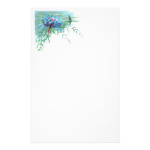 Blauwe Vintage Bloemen Briefpapier Ontwerp
