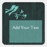 Blauwe Vogel op Houten Korrel Vierkante Stickers