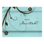 Bleu aqueux d'invitation florale de carte postale 