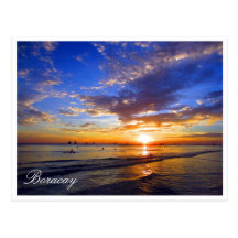 bleu de coucher du soleil de boracay carte postale