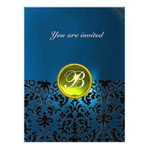 Bleu de jaune de MONOGRAMME de GEMME de DAMASSÉ Cartons D'invitation