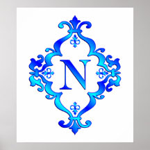 Bleu de la lettre N Poster