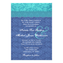 Bleu et Aqua mariage damassé bleu G500F de mer Invitations Personnalisables