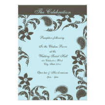 Bleu et Brown Paisley floral Faire-part Personnalisé
