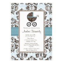 Bleu et invitations de baby shower de damassé de B