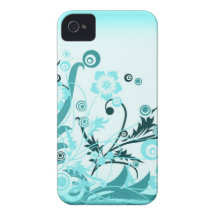 Bleu-Floral-Conception-Vecteur-Graphique de bébé Coque Case-Mate iPhone 4