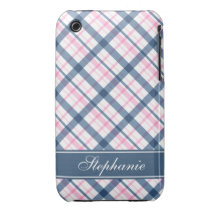 Bleu marine et motif rose de plaid coque iPhone 3 Case-Mate