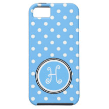 Bleu moderne et blanc de Pollkadots de monogramme Coque Case-Mate iPhone 5