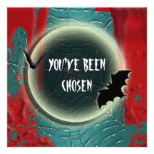 Bleu noir rouge de lune de batte de Halloween Cartons D'invitation Personnalisés