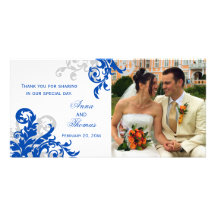 Bleu royal et carte photo de mariage de Flourish d Modèle Pour Photocarte