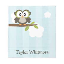 Bloc - notes bleu de hibou personnalisé bloc-notes