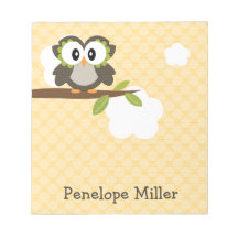 Bloc - notes jaune de hibou personnalisé bloc-notes mémo