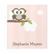 Bloc - notes rose de hibou personnalisé blocs-notes