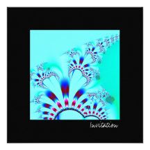 Bloem · Fractal Art. · Turkoois Uitnodigingen