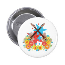 Bloemen en roze gitaren speld buttons