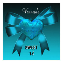 Bonbon 16 bleu turquoise de coeur de seize anniver faire-part