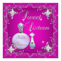 Bonbon 16 bouteille de parfum rose de seize annive invitations