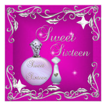Bonbon 16 bouteille de parfum rose de seize annive invitations personnalisées