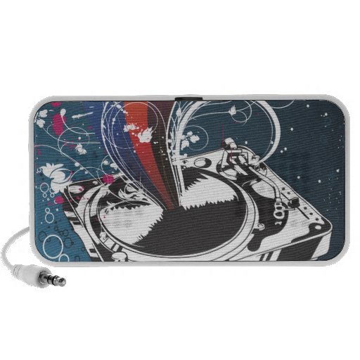 bonheur de vecteur de disc-jockey de plaque tourna haut-parleur mobile