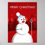Bonhomme de neige chanteur heureux Joyeux Noël Posters