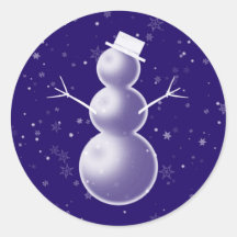 Bonhomme de neige de vacances autocollant rond
