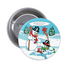 Bonhomme de neige drôle avec la bande dessinée de  badge avec épingle