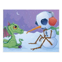 Bonhomme de neige et carte postale de dragon