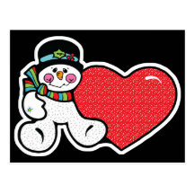 bonhomme de neige et coeur mignons cartes postales