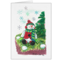 Bonhomme de neige heureux cartes de vœux