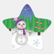 Bonhomme de neige hippie de Noël Autocollants En Étoile