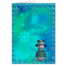 Bonhomme de neige mignon, flocons de neige bleus e cartes