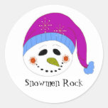 Bonhommes de neige de sourire autocollants ronds