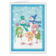 Bonhommes de neige heureux cartes de vœux