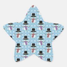 Bonhommes de neige mignons sur le motif bleu-clair sticker en étoile
