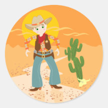 Bonjour cowboy ! autocollant rond