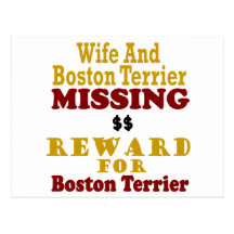 Boston Terrier et récompense absente d'épouse pour Cartes Postales