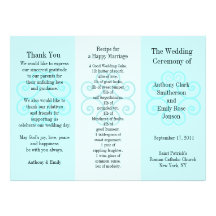 Boucle bleue de brochure de programme de mariage cartons d'invitation personnalisés