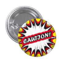 Bouton de précaution de bande dessinée badges