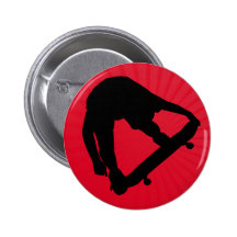 Bouton rouge de silhouette de patineur badge