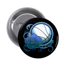 Bouton tropical de bleu de fleur de basket-ball badge