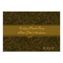 Brocard de damassé d'or épousant RSVP Invitation Personnalisée