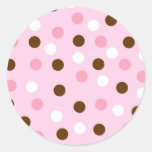 Brown et pois rose autocollants ronds