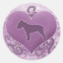 Bull-terrier pourpre Valentine Autocollant Rond