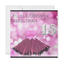 Bulle rose noire argentée de robe de QUINCEANERA 1 Invitations Personnalisées