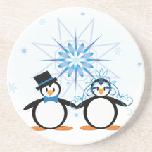 Caboteur de pingouin de mariage d'hiver dessous de verre